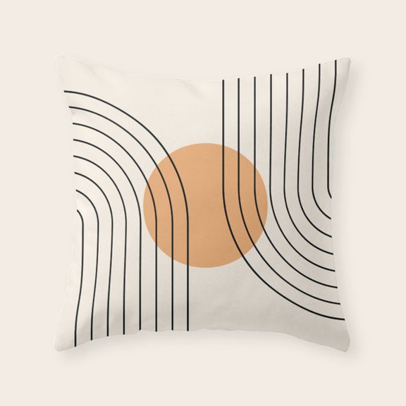 Muted Orange Circle and Black Curved Lines, Polyester Velvet Throw Pillow Cover, Two-Sided Print, Envelope Closure, Home Office Accent, No Insert