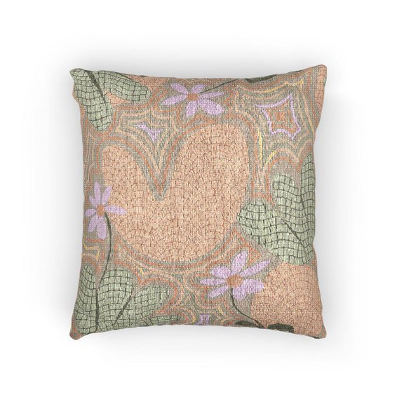 Muted Orange, Sage and Lavender Organic Floral Grid Decorative Woven Pillow, 17 x 18 in, Cotton-Polyester Shell