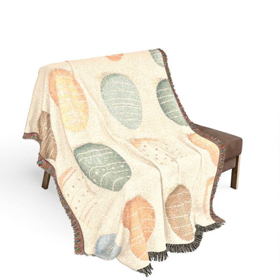 Muted Pastel Easter Egg Pattern Woven Blanket, 100% Cotton, Modern Seasonal Home Decor