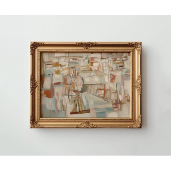 Muted Pink Abstract Cottagecore Wall Art Design Print, Stretched Canvas 12x16in