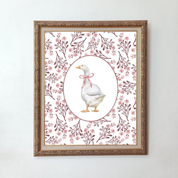 Muted Pink Duck Cottagecore Nursery Poster, Stretched Canvas 16x20in