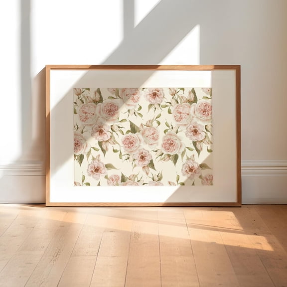 Muted Pink Rose Pattern Print Vintage Floral Art English Rose Print Dusty Pink Cottagecore Decor Baby Girl Nursery Art Pink Girl Room Decor Home Decor #2485, Unframed Poster Size 16x24
