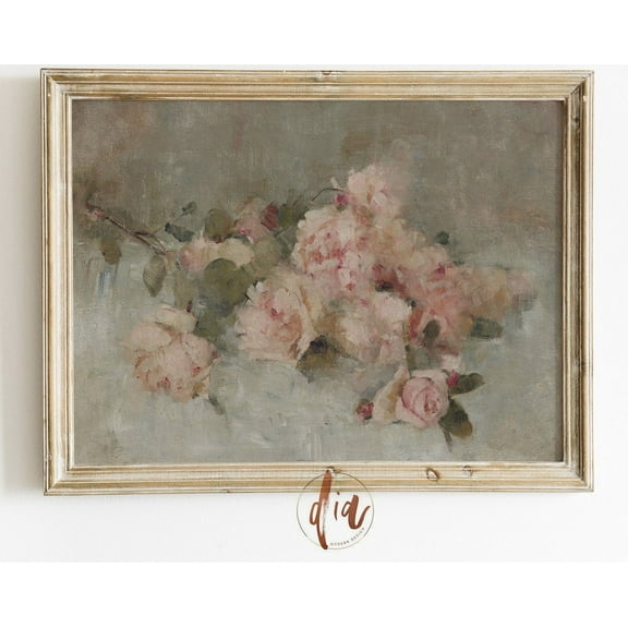 Muted Pink Roses Wall Art Print, Blush Pink Roses, Soft Pink Flowers, Vintage Still Life, French Country Farmhouse Decor Wall Art, Modern Wall Decor, 24x36 UNFRAMED