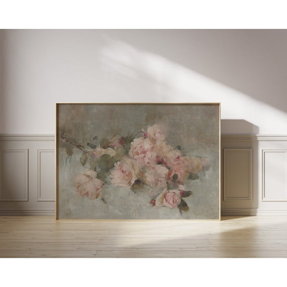 Muted Pink Roses Wall Art Vintage Still Life French Country Farmhouse Decoration, Unframed Paper Poster 8x10in