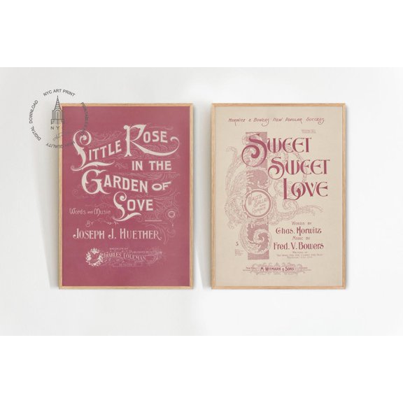 Muted Pink Valentines Prints Set Of 2, Vintage Romantic Wall Art