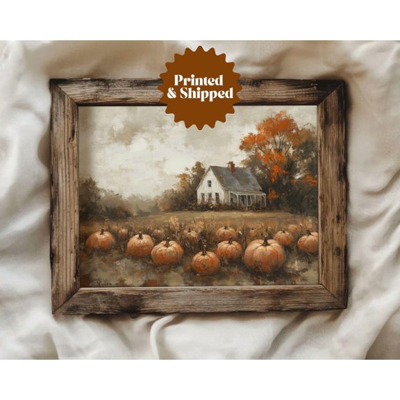Muted Pumpkin Patch Wall Art Print, Moody Country Cottage Fall Decor