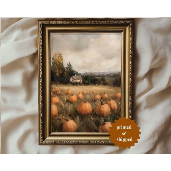 Muted Pumpkin Patch Wall Art Print, Vintage Country Fall Decor