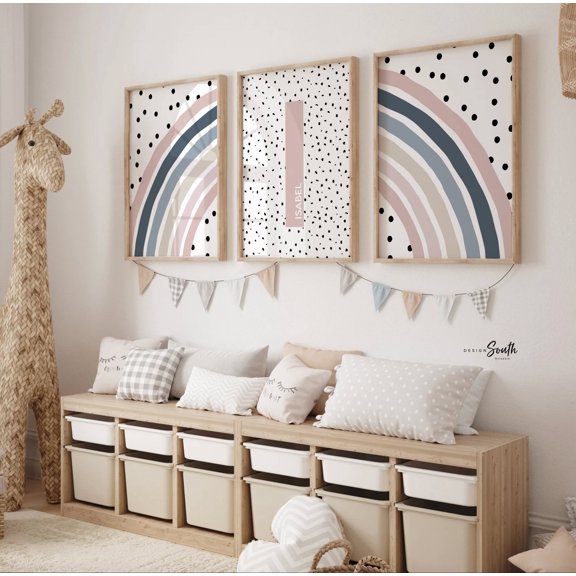 Muted Rainbow Nursery Art Name Poster , Poster Print Only