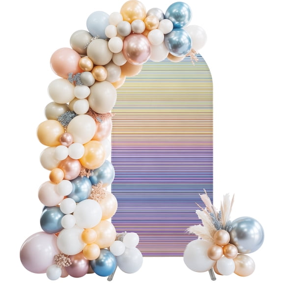 Muted Rainbow Stripes Wedding Arch Cover 5FT Modern Neutral Design Arch Backdrop Cover&nbsp; Round Top Chiara Backdrop Stand Covers for Party&nbsp; Birthday&nbsp; Ceremony Decor