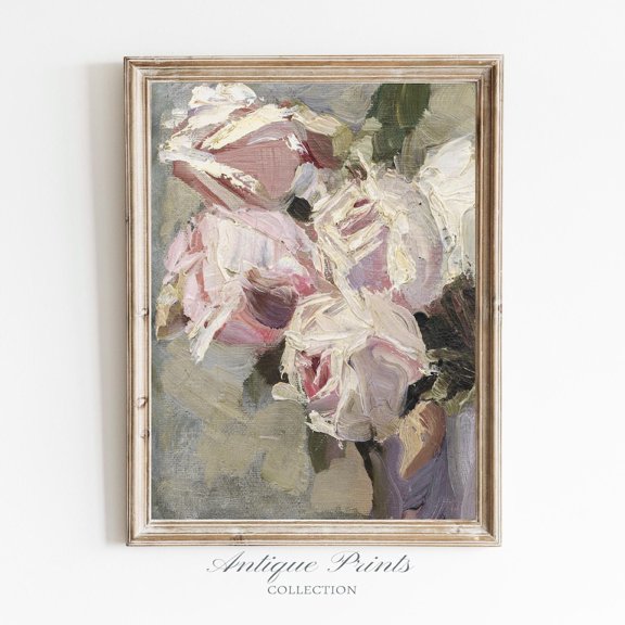 Muted Rose Vase Wall Art Print, Vintage Neutral Floral Decor