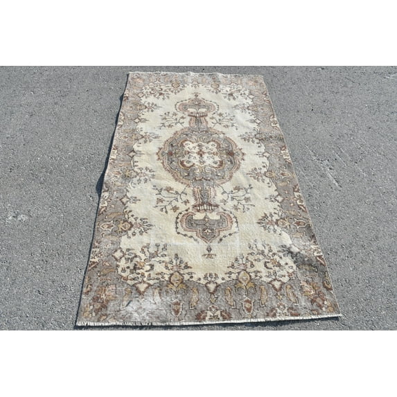 Muted Rug, Turkish Rug, 3.7x6.7 ft, Vintage Rug, Antique Rug, Oushak Rug, Area Rug, Decor Rug,Organic Rug, Handmade Rug, Oriental Rug, 6155