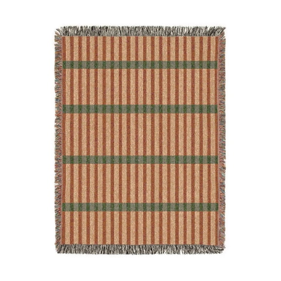 Muted Sage Green, Rust and Beige Plaid Woven Throw Blanket, 100% Cotton, Retro Style for Sofa and Living Room