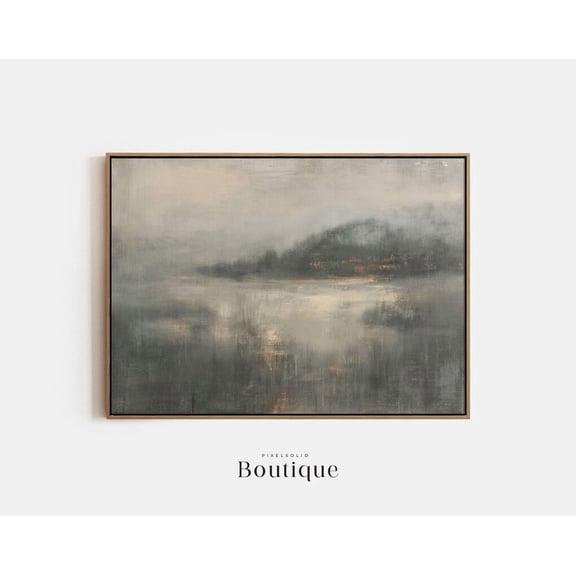 Muted Sea Scape Painting Moody Abstract Landscape Art Grey Decor For Rustic Beach House Minimalist Costal Print No.330 For Living Room Bedroom Wall Art