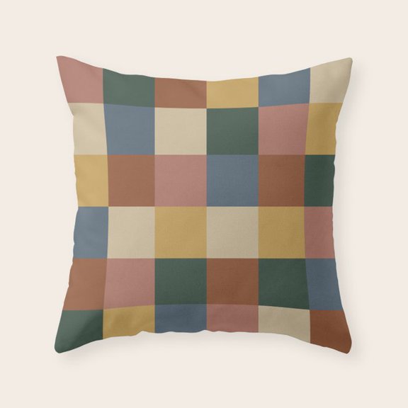 Muted Slate Checkerboard Polyester Velvet Throw Pillow Cover Only for Living Room, No Insert