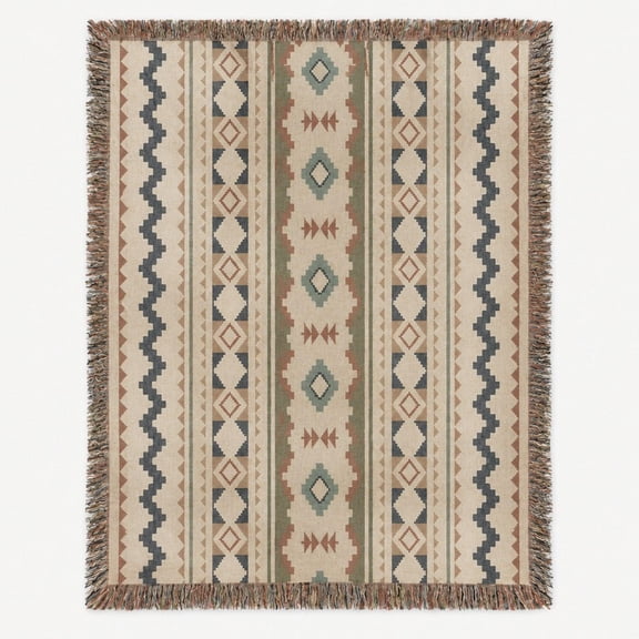 Muted Southwestern Geometric Woven Throw Blanket, 100% Cotton, Boho Home Decor with Diamond and Zigzag Pattern