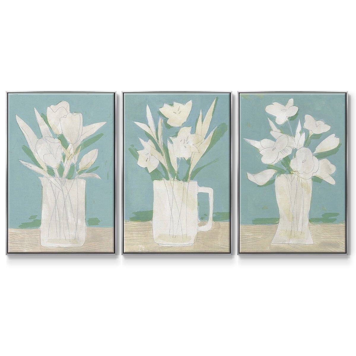 Muted Spring Arrangement I - Framed Premium Gallery Wrapped Canvas L Frame 3 Piece Set - Ready to Hang
