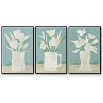Muted Spring Arrangement I - Framed Premium Gallery Wrapped Canvas L Frame 3 Piece Set - Ready to Hang