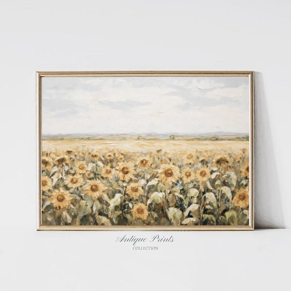 Muted Sunflowers Field Vintage, Antique Summer Country Posters, Wildflower Wall Art, Farmhouse Decor, 597, Unframed Poster Size 8x12