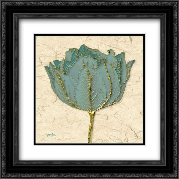 Muted Teal Tulip 1 2x Matted 20x20 Black Ornate Framed Art Print by Stimson, Diane