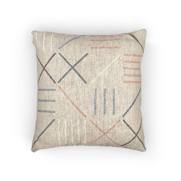 Muted Teal and Terracotta Geometric Line Woven Pillow, Minimalist Home Accent