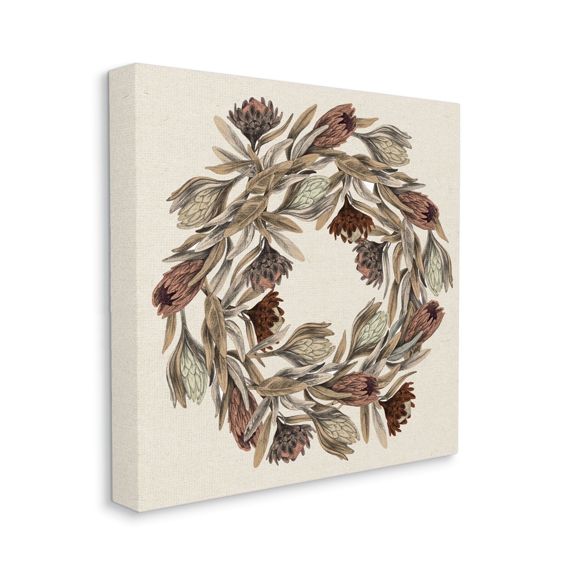 Muted Thistle Wreath Autumn Harvest Canvas Wall Art, 17x17