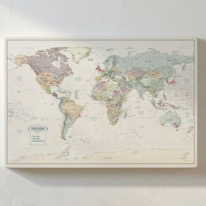 Muted Tones Push Pin Travel Map, 12x18 UNFRAMED