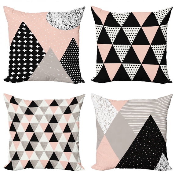 Ambesonne Muted Tones Throw Pillow Cover 4 Pack, Pastel Geometric Design, 16", Pale Tan Blush and Dark Grey
