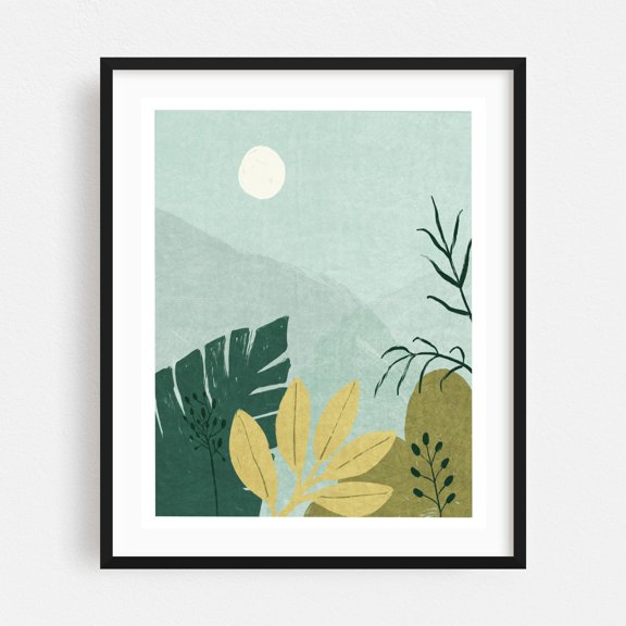 Muted Tropical Leaves Poster - Vintage Botanical Art Print in Elegant Soft Tones for Retro-Inspired Decor - Illustration Abstract Nature Botanical Minimalist Black Framed Wall Art Print 6 x 8 inches