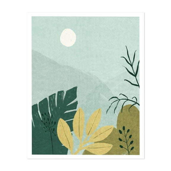 Muted Tropical Leaves Poster - Vintage Botanical Art Print in Elegant Soft Tones for Retro-Inspired Decor - Illustration Abstract Nature Botanical Minimalist Unframed Wall Art Print 6 x 8 inches