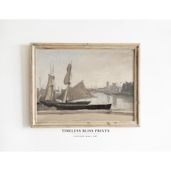 Muted Vintage Boats Printable Antique Sailboat Print Coastal Sea Abstract Wall Art Summer Seascape Nautical Art Poster Decor, Unframed Poster Size 8x12 F03.1.22l151