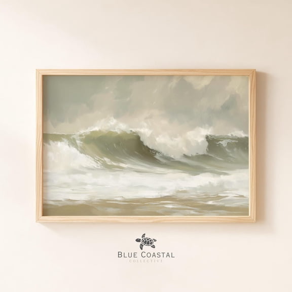 Muted Wave Vintage Coastal Art Surf Nursery Decor Neutral Beach Print Ocean Landscape Antique Beach Wall Art Boho Wall Decor, Unframed Paper Print