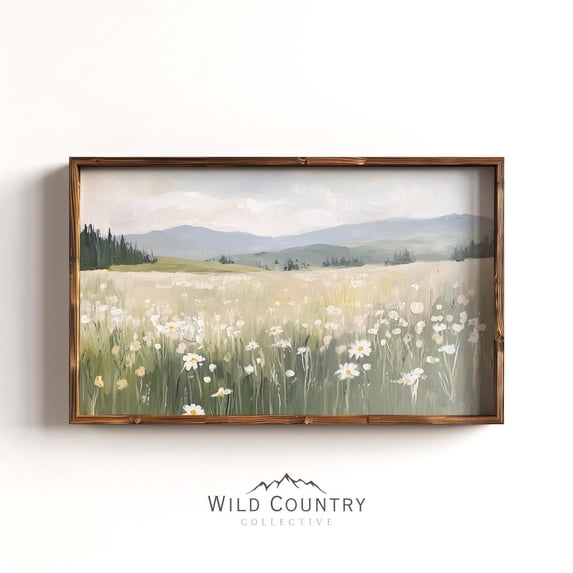 Aec Tech Landscape Muted Wildflower Field Landscape Wall Art Print, Vintage Nature, White ...
