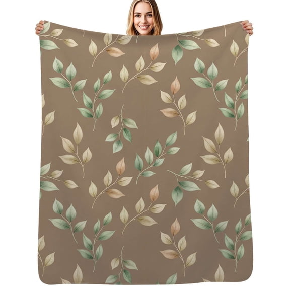Muted brown leafy pattern repeat Flannel Blankets Soft Throw Blanket Winter Travel Office Outdoor Bedspread