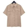 thumbnail image 1 of Mutghys Button Down Shirts for Women Lapel Solid Color Cottons Linen Short Sleeved T Shirts with Pockets Soft Comfortable Dailywear Vacation Casual Shirts, 1 of 9