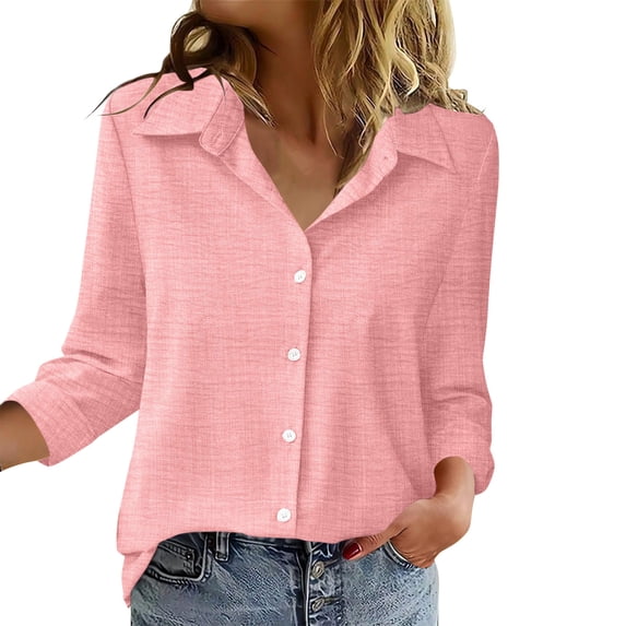 Mutghys Button Down Shirts for Women Solid Color Lapel Neck Long Sleeve Polyester T Shirts Relaxed Breathable Lightweight Dailywear Outdoor Shopping Vacation Casual Tops