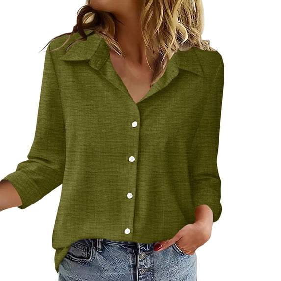 Mutghys Button Down Shirts for Women Solid Color Lapel Neck Long Sleeve Polyester T Shirts Relaxed Breathable Lightweight Dailywear Outdoor Shopping Vacation Casual Tops