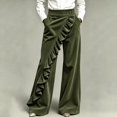 thumbnail image 1 of Mutghys Corduroy Pants Women Button Asymmetric Ruffle High Waisted Wide Leg Pants with Pockets Vacation Shopping Winter Warm Comfy Casual Pants S-2XL, 1 of 6