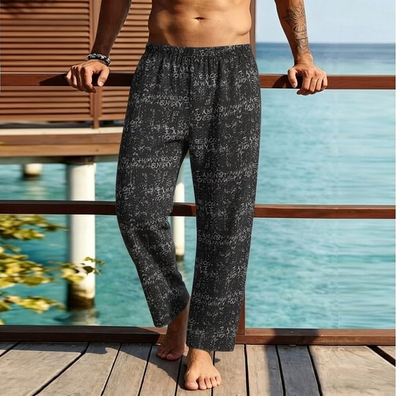 Mutghys Cotton Pajama Pants for Men Classic Print Elastic Waist Sleep Pants with Pockets Home Relaxing Soft Comfy Casual Pants