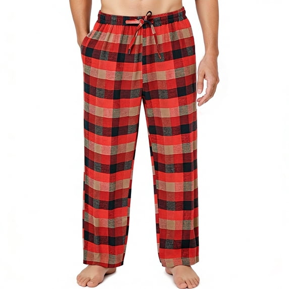 Mutghys Cotton Pajama Pants for Men Plaid Big&Tall Elastic Waist Drawstring Sleep Pants with Pockets Home Relaxing Soft Comfy Casual Pajama Bottoms