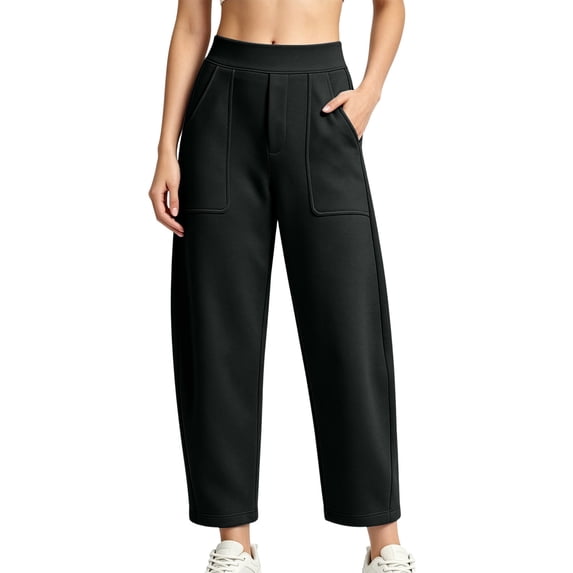 Mutghys Cropped Pants for Women Solid Color Elastic Waist Wide Leg Sweatpants with Pockets Walking Fitness Comfy Breathable Workout Pants S-3XL