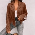 thumbnail image 1 of Mutghys Fringe Jacket for Women Lapel Solid Color Cropped Jackets Daily Party Slim Comfy Winter Outerwear, 1 of 5