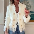 thumbnail image 1 of Mutghys Fringe Jacket for Women Metal Button Solid Color Cropped Jacket Shopping Party Loose Comfy Elegant Fall Winter Outerwear, 1 of 5