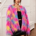 thumbnail image 1 of Mutghys Fur Coats for Women Colorful Block Open Front Fuzzy Faux Fur Jacket Party Vacation Bar Winter Warm Soft Comfortable Fashion Outerwear,S-3XL, 1 of 5