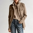 thumbnail image 1 of Mutghys Jacket for Women Button Down Stand Collar Long Sleeve Solid Outerwear with Pockets Home Daily Working Winter Warm Comfy Casual Coat S-3XL, 1 of 9