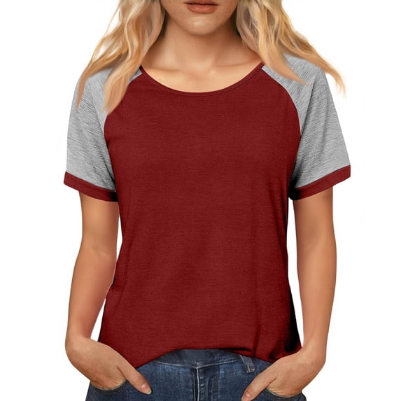 Mutghys T Shirts for Women Vintage Style Crew Neck Contrast Short Sleeve Shirts Soft Comfortable Casual Dailywear Outdoor Running Workout Tops