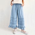 thumbnail image 1 of Mutghys Wide Leg Jeans for Women Ruffle Hem Elastic Waist Drawstring Solid Color Denim Jeans with Pockets Vacation Party Loose Comfy Casual Jeans S-2XL, 1 of 5