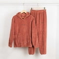 thumbnail image 1 of Mutghys Winter Pajamas for Women Set Fleece Hooded Long Sleeve Top with Pockets Elastic Waist Long Pants Home Lounging Soft Comfy Warm Sleepwear Set, 1 of 8