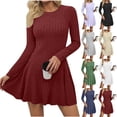 thumbnail image 1 of Mutghys Women's Knit Dress Crew Neck Ribbed A Line Dresses Going Out Warm Comfy Pullover Sweater Mini Dress, 1 of 9