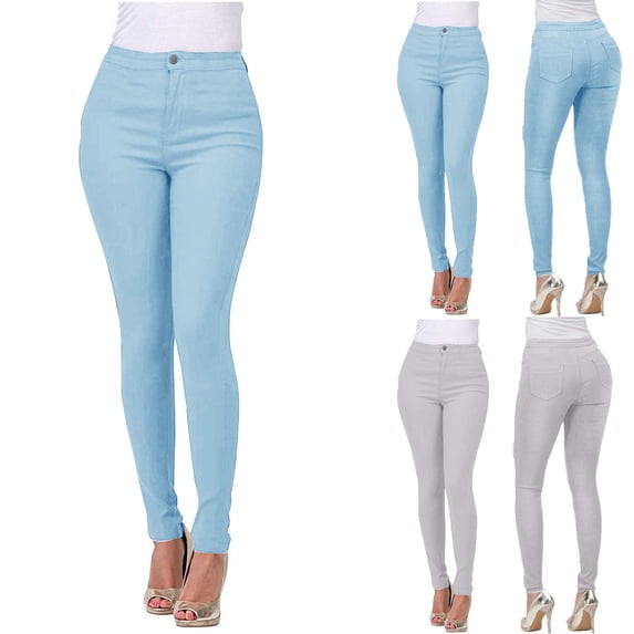 Mutghys Women's Stretchy Jeans Solid High Waisted Slim Butt Lifting Jeans Daily Commute Gatherings Casual Pants S-2XL