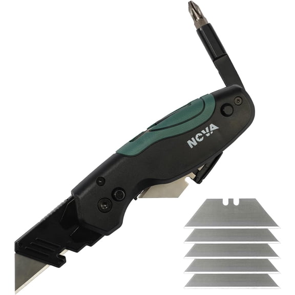 Muti-tool Folding Utility Knife with 5 Extra Utility Blades, Quick-Change Blades & Blade Storage, Multifunctional Heavy Duty Box Cutter for DIY & Professionals